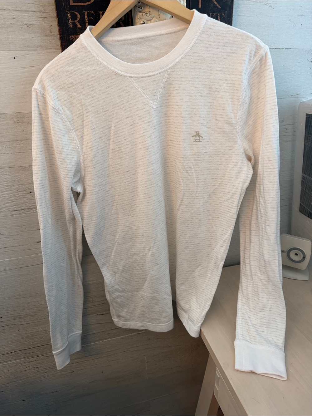 Original Penguin White Long-Sleeve Cotton Crewneck Tee Reversible Tagless